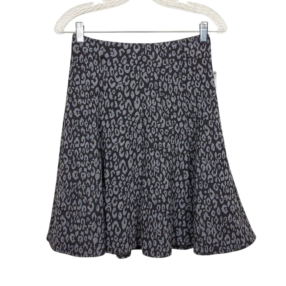 CeCe Leopard Print A Line Skirt Rich Black Gray Womens Size 0 Knee Length NEW